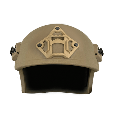 401 Ballistic Helmet with Shroud - Tan color - Front view - High Cut